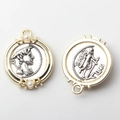 Detailed macro view of two-tone coin charms with relief portrait and faux pearls - Portrait Relief With Artificial Pearl Style (01)