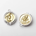 Detailed view of Greek portrait coin charms with pearls and gold silver plating - Vintage Portrait Relief Gold Silver Style (02)