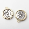Detailed view of two-tone gold and silver coin pendants with relief portraits for DIY jewelry - Side Portrait Profile Relief Gold Silver Style (04)