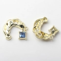 Detailed view of alloy semi-circle C-shape pendant with blue crystal for DIY jewelry - Blue Stone Gold Base