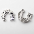 Detail of silver C-shape alloy pendants with square purple zircon for DIY jewelry making - Purple Stone Silver Base