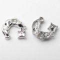 Front and back detail of C-shaped silver alloy pendants with pink square rhinestones - Pink / Silver Base