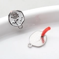 Macro view showing front and back of oval rose enamel alloy pendants with Love engraving - Silver-White