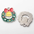 Detailed view of colorful enamel Christmas wreath and bell pendant for DIY jewelry crafts - Large Bell Silver Base