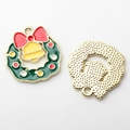 Detail of alloy Christmas wreath pendant with colorful enamel and honeycomb textured back - Large Bell Gold Base