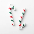 Close-up of alloy enamel Christmas candy cane pendants with red and green stripes - Candy Cane Style