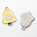Detail of yellow enamel bell charm with snowflake pattern for DIY jewelry crafts - Yellow Bell Silver Base