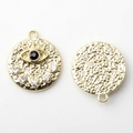 Detailed view of evil eye gold pendant with black gemstone and sparkling crystals - White Gold