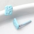 Detail of light blue geometric DIY earring component with grooved texture and metal post - Light Blue