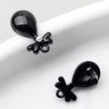Detail of glossy black balloon earring parts with white pearls and bow design - Balloon Bowknot Style / Black