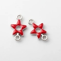 Detail of red enamel star connector with silver metal rings for DIY jewelry making - Red