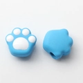 Detail of light blue cat paw alloy beads for DIY jewelry making showing front and back view - Cat Paw Shape / Sky Blue