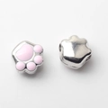 Detailed view of pink enamel cat paw beads for DIY jewelry making and necklaces - Cat Paw Shape / Silver