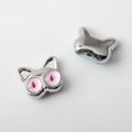 Detailed view of alloy cat head charm with pink gemstone eyes and visible threading hole - Silver/Pink Zirconia