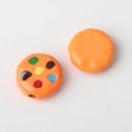 Detail of orange round alloy beads with colorful dots and pre-drilled holes for DIY jewelry - Orange