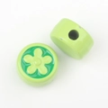 Detail of light green floral beads for DIY jewelry making with embossed five-petal flower - Green