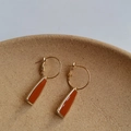 Élégantes boucles d'oreilles en argent 925 avec créoles dorées et pendentifs trapèzes ambre - Marron