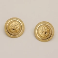Minimalist vintage gold round metal stud earrings with embossed texture and rope edge - Celtic Cross Knot Style (EH12046)