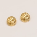 Minimalist golden knot stud earrings with vintage spiral texture on a beige background - Spiral Rope Knot Style (EH12051)