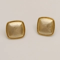 Vintage style square gold stud earrings featuring a unique brushed metal texture - Cushion Concentric Circle Style (EH12048)