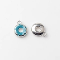 Detailed view of donut pendants with blue enamel finish and polished silver back for DIY jewelry - Cyan Blue Silver Base