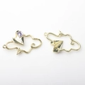 Detailed view of hollow cloud charms with paper airplane and purple crystal in gold plating - Gold/Purple Rhinestone