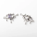 Detailed macro view of lava style eye pendant with purple zircon and dual connectors - Eye Shape (WSX-1642) / Silver Purple Rhinestone