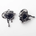 Detailed front and back view of heart-shaped lava alloy pendants for DIY jewelry making - Black