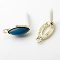 Front and back detail of vintage oval olive-shaped earring components with blue inlay - Navy Blue