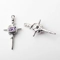 Detailed front and back view of alloy cross pendant with purple gemstone and thorn details - Silver Base Purple Zirconia