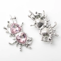 Detail of pink heart crystal pendants with silver fluid base and back metal clips - Silver Pink Rhinestone