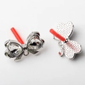 Detail of silver alloy bow charm with heart crystals for DIY earring and jewelry making - White Silver