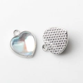 Macro view of heart-shaped alloy pendant with iridescent stone and silver-plated base - White Silver