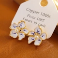 Blue and white porcelain style flower earrings with gold edges and pearl center - 925 Silver Earring Post / 18K Gold Blue And White Style