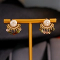 Pendientes de plata 925 con calcedonia, perlas y borlas de piedras preciosas de colores - Estilo Turmalina / Oro de 18K Multicolor
