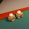 Elegante pendiente de plata 925 dorada con perla grande y borlas de piedras preciosas - Estilo Turmalina (Perla Artificial 8#) / Oro de 18K Multicolor