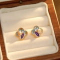 Boucles d'oreilles trèfle en émail bleu avec perles blanches et accents dorés - Or 18K Bleu Clair Nacré Blanc (Tige en Argent 925)