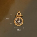 Vintage coin pendant with gold rope border and green stone accents, size 3.4x2.0cm - 18K Gold Antique Silver Pendant Only (Without Chain) with Green Stone