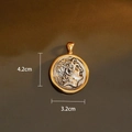 Vintage silver relief coin pendant with gold edge and size markings, 4.2cm by 3.2cm - 18K Gold Antique Silver Large Coin Pendant Only (Without Chain)