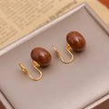 Boucles d'oreilles à clips en U avec pendentifs capsules marron et détails dorés - 14# Ovale / Or 18K Marron
