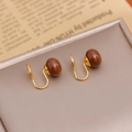 Boucles d'oreilles clips en U avec perles marron chocolat et finitions dorées - 10# Ovale / Or 18K Marron