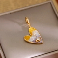 Collier en perles baroques avec pendentif cœur en émail doré et incrustation fine - Or 18K Jaune Blanc Violet Nacré Pendentif Seul (Sans Chaîne)