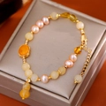 Élégant bracelet fait main en perles et jade jaune de style chinois avec pendentif - Style Perle d'Eau Douce Rose