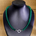 Collier chinois en perles de calcédoine verte avec fermoir anneau en argent pavé - Palladium Blanc K Agate Verte (45 Collier)