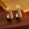 U-shaped mosquito coil clip earrings with cream enamel drop pendant for non-pierced ears - 14K Gold Light Coffee