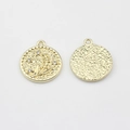 Detailed view of alloy flower charms with rhinestones and hammered texture back - Gold