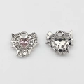 Detail of 17mm mesh heart charm with pink zircon for DIY jewelry making - Pink Silver