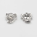 Front and back detail of hollow heart charms with mesh pattern and zircon stones - White-Silver