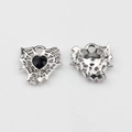 Detailed front and back view of silver alloy spider web heart pendants with black zircon - Black-Silver