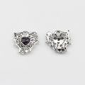 Detail of silver alloy heart pendants with spider web design and purple zircon stones - Purple-Silver